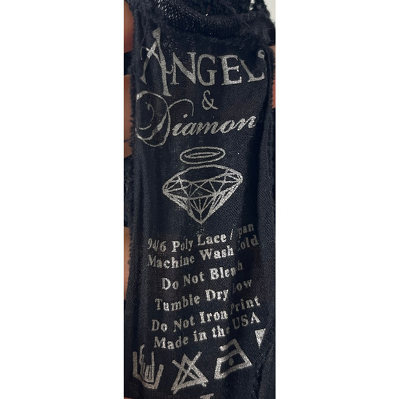 Vintage Y2K Angel & Diamonds Women's Shirt Large Floral Sheer Lace Wing Paint A9 - Picture 7 of 7